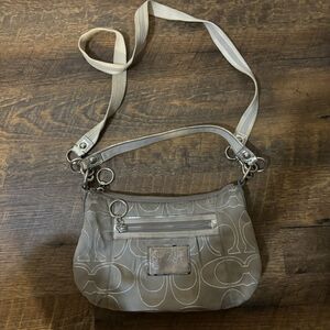 Coach Poppy Metallic Silver  Signature C Crossbody Bag Authentic